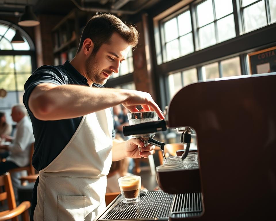 Costa Coffee barista making coffee